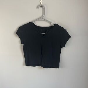 black, cropped, v cut out tshirt